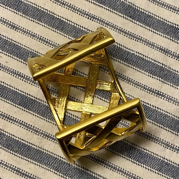 Kenneth Jay Lane KJL Gold Basket Weave Woven Bracelet Cuff 90s - Picture 6 of 8